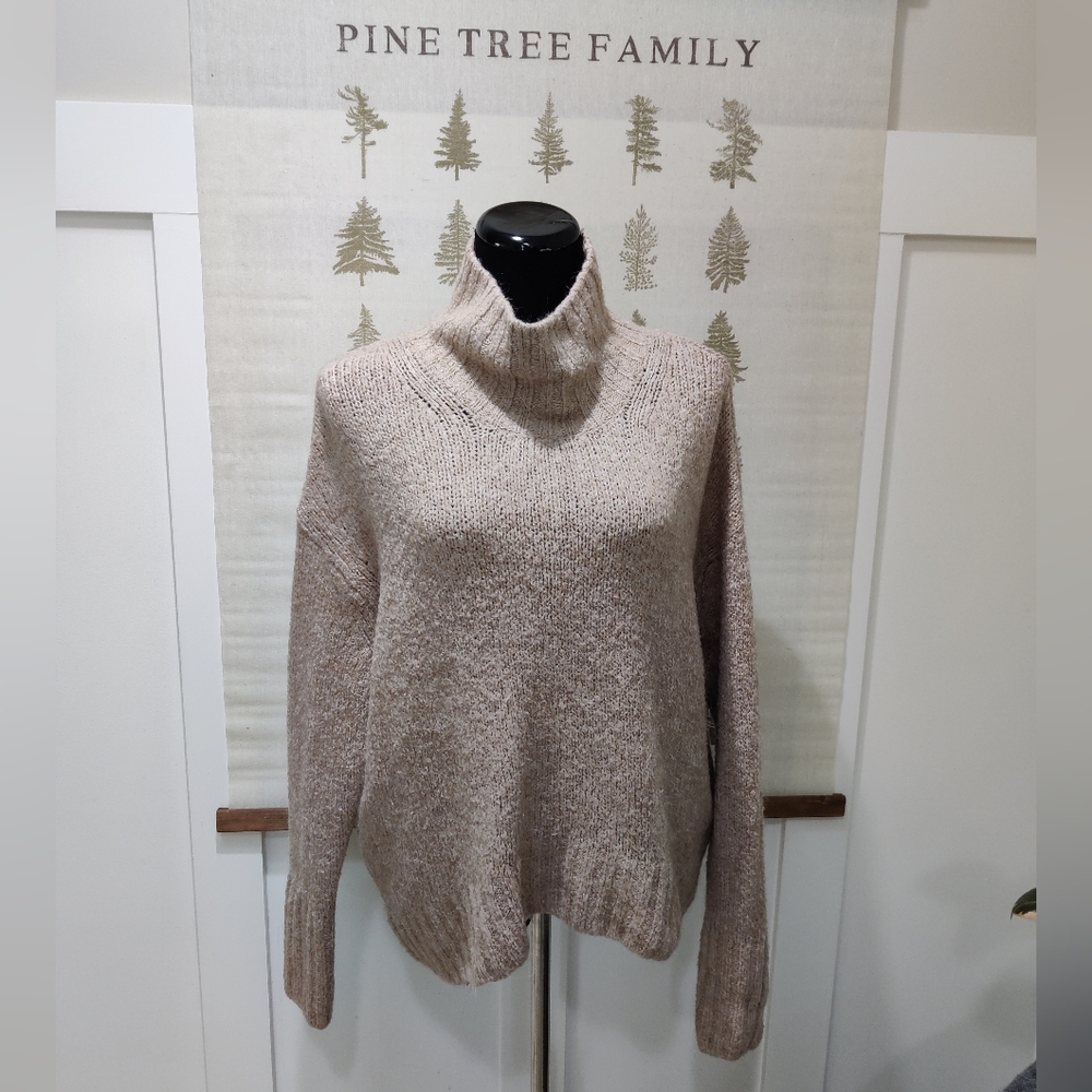 H&M Oversized Mock Neck Knit Sweater Tan Beige Melange - Size Small